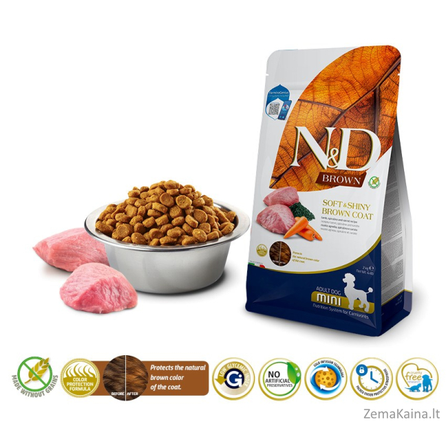 FARMINA N&D Brown Dog Lamb, Spirulina&Carrot Adult Mini - sausas maistas šunims - 2 kg 2
