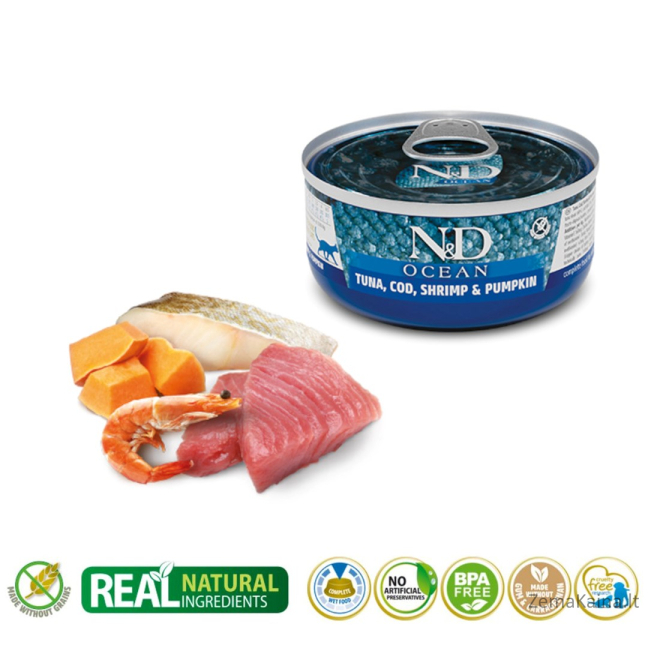FARMINA N&D CAT OCEAN TUNA,COD,SHRIMP&PUMPKIN 70g 1