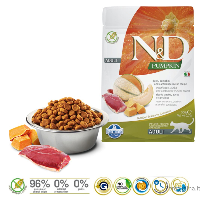 FARMINA N&D Pumpkin Cat Duck and Cantaloupe Melon Adult - sausas kačių maistas - 300 g 1