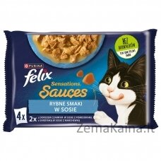 Felix Sensations Mix Menkė su pomidorais, sardinė su morkomis - drėgnas kačių maistas - 340g (4 x 85g)