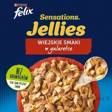 Felix Sensations - jautiena ir pomidorai bei vištiena ir morkos želėje - kačių ėdalas - 4 x 85g 3
