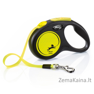 Flexi New NEON 5 m Juoda, Geltona Šuo Susitraukiantis pavadėlis