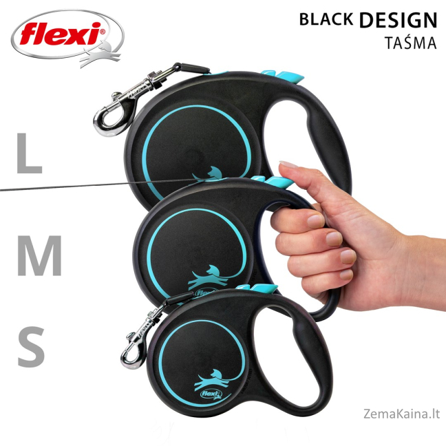 Flexi Automatinis pavadėlis Black Design S 5 m, Mėlyna 1