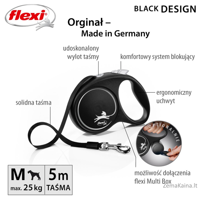 Flexi Black Design M 5 m Geltona Šuo Susitraukiantis pavadėlis 3