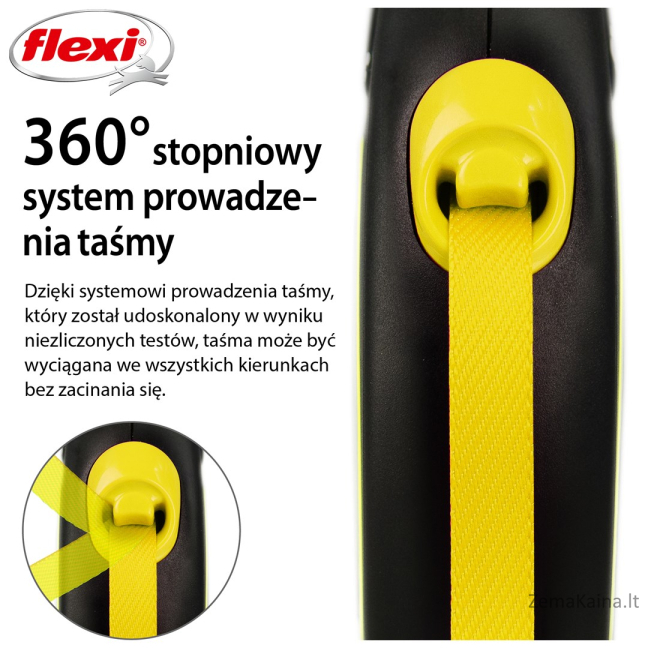 Flexi New NEON 5 m Juoda, Geltona Šuo Susitraukiantis pavadėlis 4