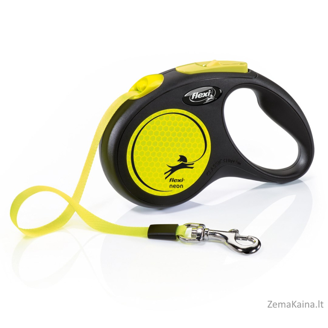 Flexi New NEON 5 m Juoda, Geltona Šuo Susitraukiantis pavadėlis