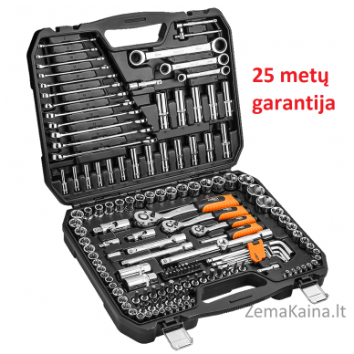 Galvučių, raktų ir antgalių komplektas NEO 08-668, 156 dalių, 1/2", 3/8", 1/4"