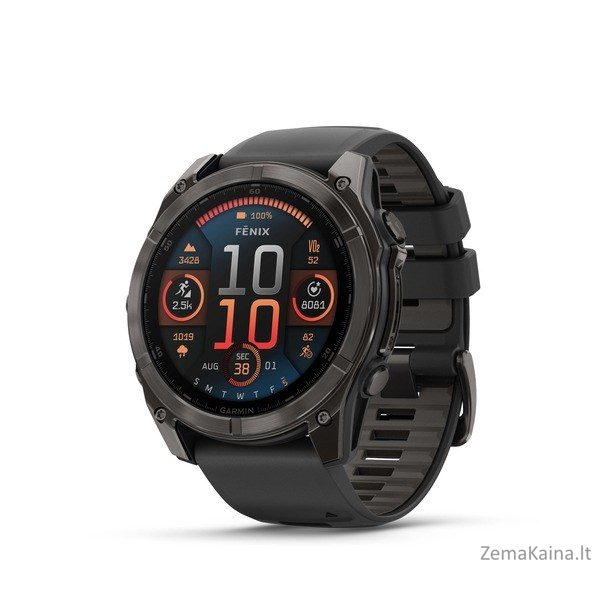 Garmin Fenix 8 3,56 cm (1.4") AMOLED 51 mm Skaitmeninis 454 x 454 pikseliai Lietimui jautrus ekranas Titanas „Wi-Fi“ GPS (palydovinis)