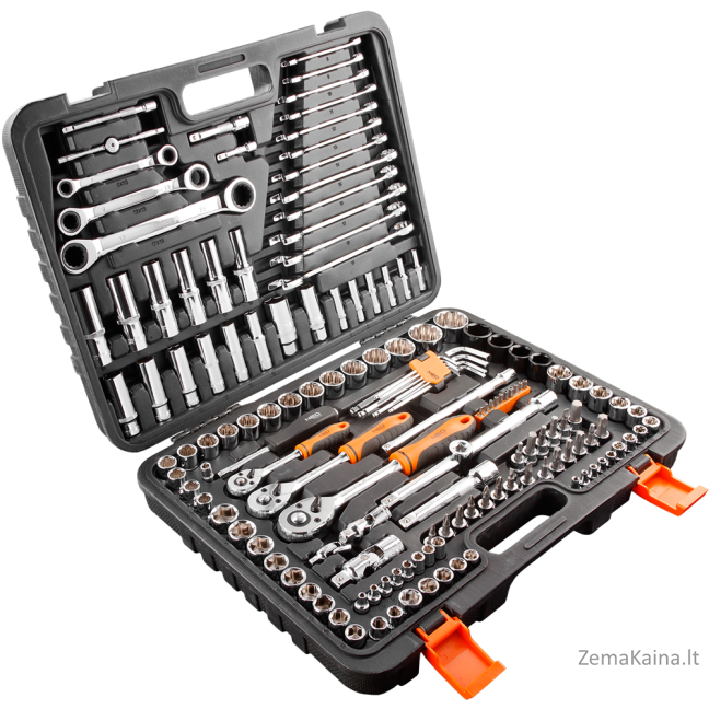 Galvučių, raktų ir antgalių komplektas NEO 08-668, 156 dalių, 1/2", 3/8", 1/4" 7