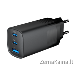 Gembird TA-UC-PDQC65-01-BK 3 prievadų 65 W GaN USB PowerDelivery greitas įkroviklis, juodas