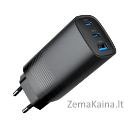 Gembird TA-UC-PDQC65-01-BK 3 prievadų 65 W GaN USB PowerDelivery greitas įkroviklis, juodas