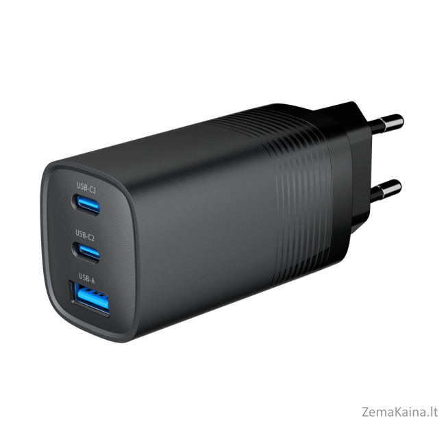 Gembird TA-UC-PDQC65-01-BK 3 prievadų 65 W GaN USB PowerDelivery greitas įkroviklis, juodas