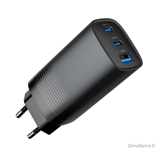 Gembird TA-UC-PDQC65-01-BK 3 prievadų 65 W GaN USB PowerDelivery greitas įkroviklis, juodas 1