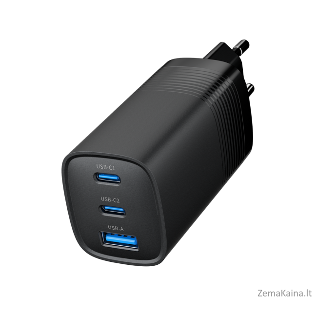 Gembird TA-UC-PDQC65-01-BK 3 prievadų 65 W GaN USB PowerDelivery greitas įkroviklis, juodas 2