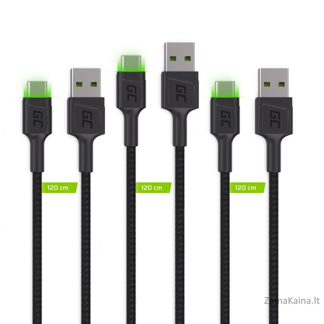 Green Cell KABGCSET03 USB kabelis 2 m USB A USB C Juoda 1