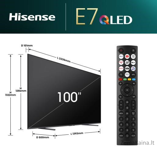 Hisense 100E7NQ televizorius 2,54 m (100") 4K Ultra HD Smart TV Wi-Fi Juoda 400 cd/m² 3