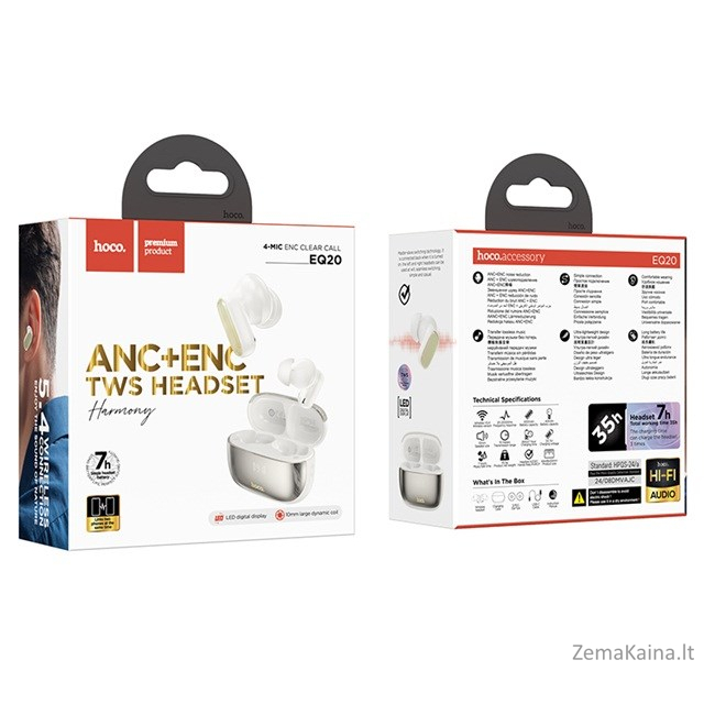 Hoco EQ20 Rhyme Ausinės belaidės ausinės skambučiams / muzikai Bluetooth Balta 2