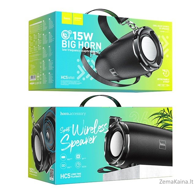 HOCO HC5 Cool Enjoy Nešiojamasis garsiakalbis Blutooth/ FM/ TF kortelė/ USB atmintinė/ AUX 2 x 15 W Juoda