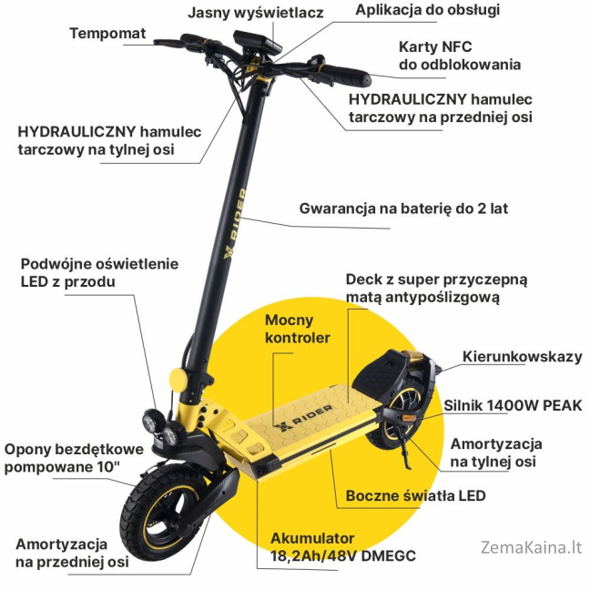 Hulajnoga Elektryczna Terenowo - Sportowa XRIDER F10 18,4 Ah 800 W 2