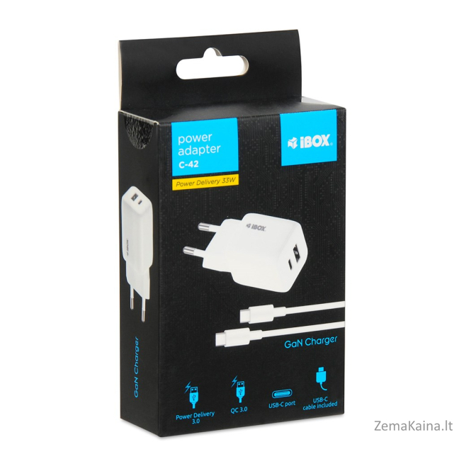 iBOX C-42 GaN PD33W tinklo įkroviklis, baltas 4