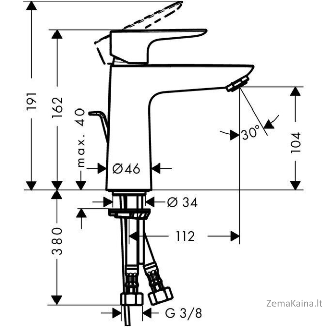 Juodas praustuvo maišytuvas Hansgrohe TALIS E 110 71710670 2