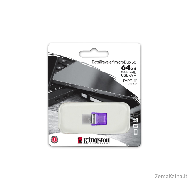 Kingston Technology DataTraveler microDuo 3C USB atmintukas 64 GB USB Type-A / USB Type-C 3.2 Gen 1 (3.1 Gen 1) Violetinė, Nerūdijančiojo plieno 2