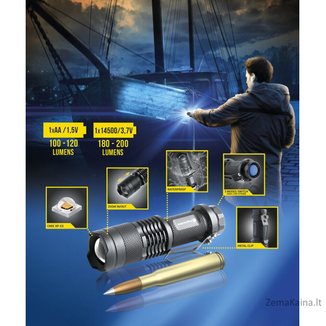 LED rankinis žibintuvėlis everActive FL-180 "Bullet" su CREE XP-E2 LED 9