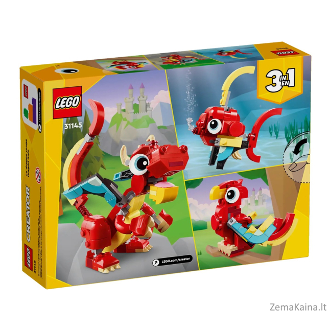 LEGO CREATOR 3 IŠ 1 31145 RAUDONASIS DRAKONAS 3