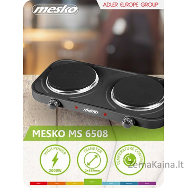 Mesko Home MS 6509 viryklė Juoda Stalviršis Hermetiška kaitlentė 2 zone(s) 10