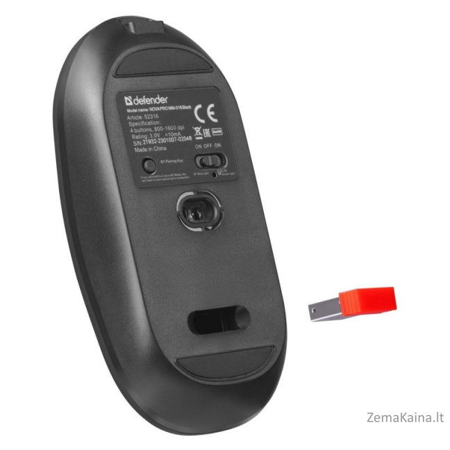 MOUSE DEFENDER DEFENDER NOVAPRO MM-316 RF+BT OPTIC 1600dpi BLACK 4