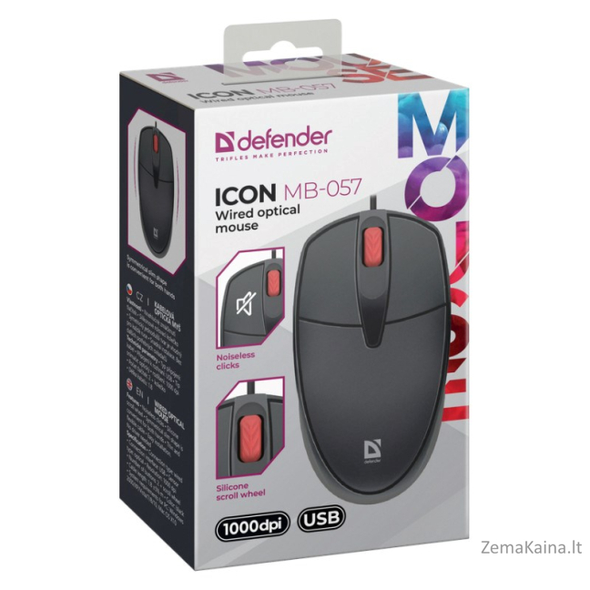 MOUSE DEFENDER ICON MB-057 OPTICAL 1000dpi 3P BLACK SILENT CLICK 1