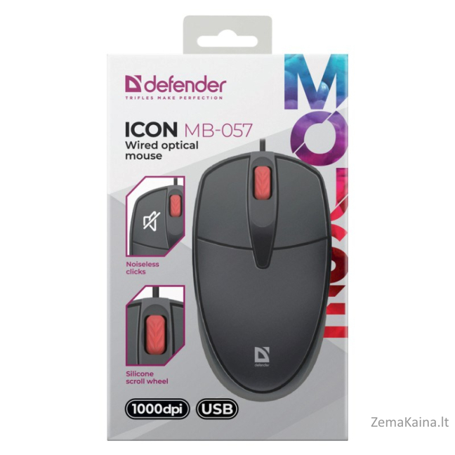 MOUSE DEFENDER ICON MB-057 OPTICAL 1000dpi 3P BLACK SILENT CLICK 2
