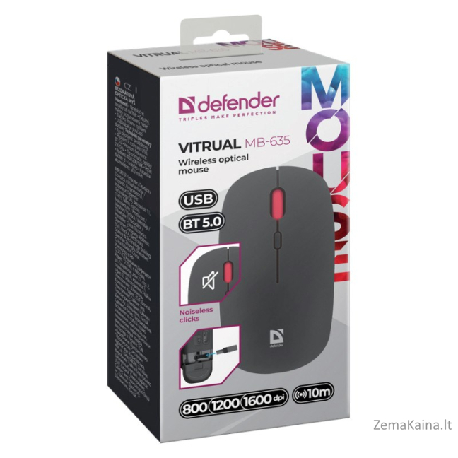 MOUSE DEFENDER VITRUAL MB-635 RF+BT SILENT 1600dpi 4P 5