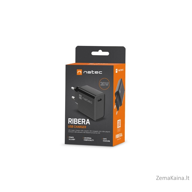 NATEC USB CHARGER RIBERA USB-C 20W PD BLACK