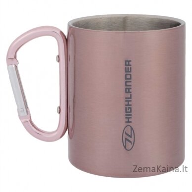 Nerūdijančio plieno puodelis su karabinu HIGHLANDER  300ml - rožinis