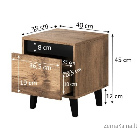 NORD naktinis staliukas 2 vnt. 40x38x45 cm ąžuolas wotan/antracitas 3