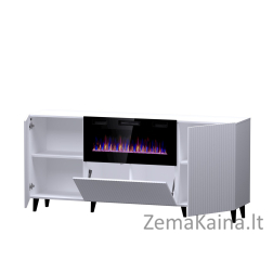 PAFOS komoda su elektriniu židiniu 180x42x82 cm balta matinė