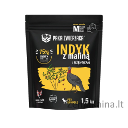 PAKA ZWIERZAKA Turkey with raspberry M - sausas maistas šunims - 1,5kg