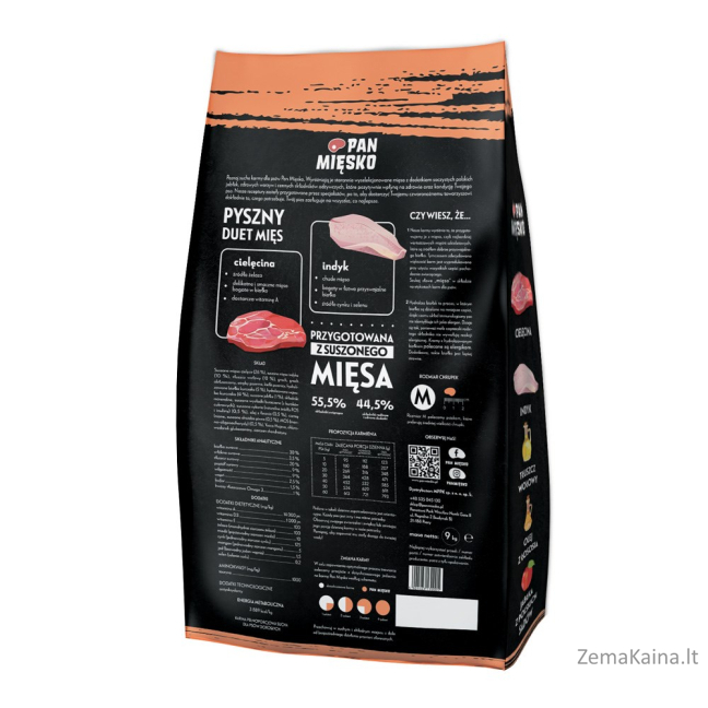 PAN MIĘSKO Veal with turkey M - sausas maistas šunims - 9kg 1