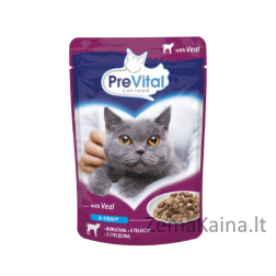PREVITAL Kačių maistas Mišinys 4 Skoniai Vištiena, Veršiena, Lašiša, Paukštiena – šlapias maistas katėms – 96 x 100 g