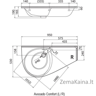 Praustuvas Ravak Avocado Comfort su persipylimu, XJ9L1100000 (kairė pusė)