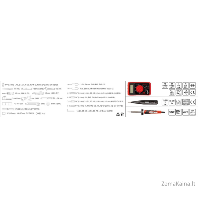 PROFESIONALUS ĮRANKIŲ KOMPLEKTAS ELEKTRIKUI YATO YT-39009, 68 VNT 7