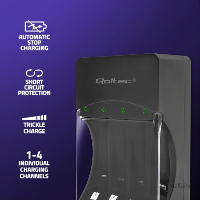 Qoltec 50653 Akumuliatoriaus įkroviklis Ni-MH tipo R03/AAA R6/AA 1