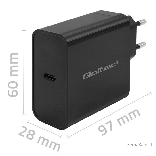 Qoltec 52379 Super greitas PD įkroviklis | 1xUSB-C | 65W | 5-20V | 3-3,25A | Juoda 6