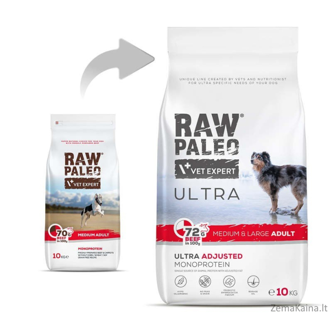 RAW PALEO Ultra Medium&Large Adult Beef - sausas šunų maistas - 10 kg 1