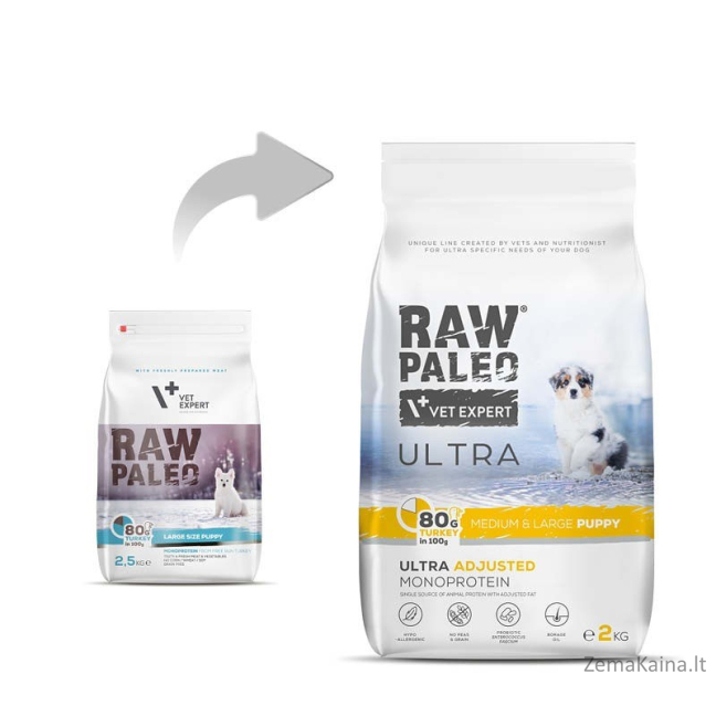 RAW PALEO Ultra Medium&Large Puppy Turkey - sausas maistas šuniukams - 2 kg 3