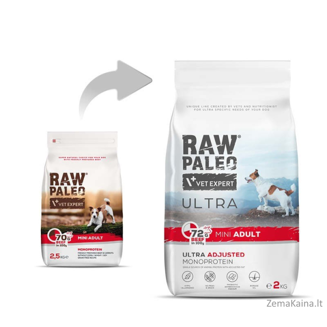 RAW PALEO Ultra Mini Adult Beef - sausas šunų maistas - 2 kg 3