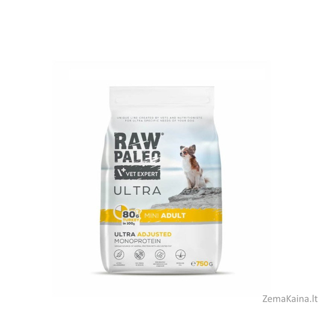 RAW PALEO Ultra Mini Adult Turkey - sausas šunų maistas - 750 g