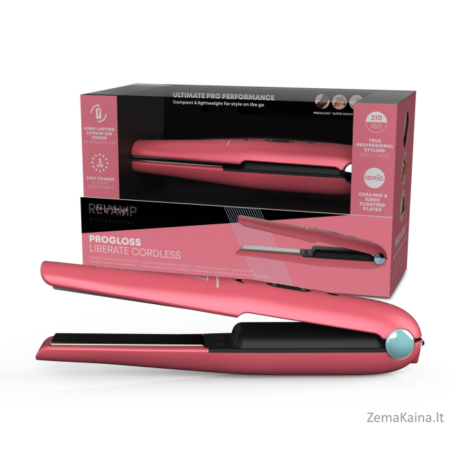 Revamp ST-1700PK-EB Progloss Liberate Cordless Ceramic Compact Hair Straightener Pink 6