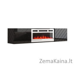 RTV LUXE spintelė 182,6x34,5x37,5 juoda/juodas blizgesys + baltas židinys